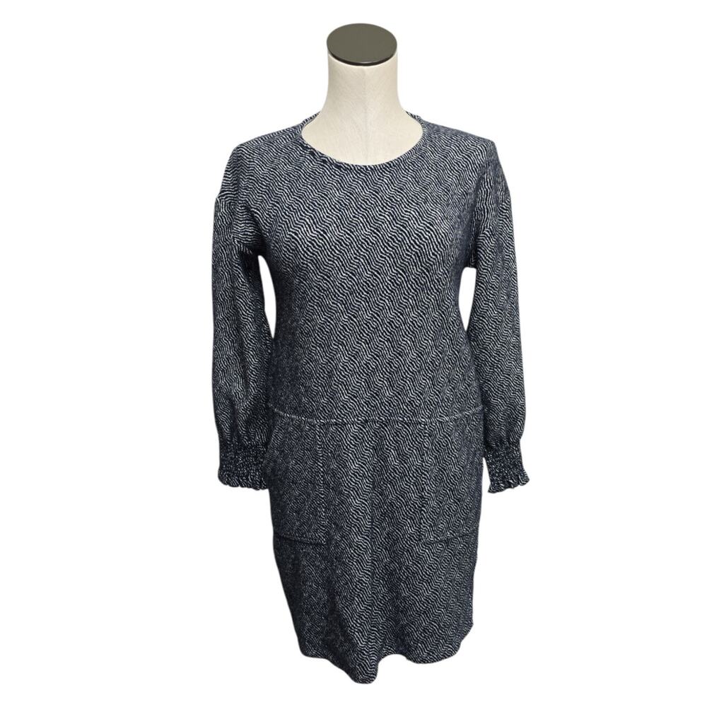 Sita Murt Womens Size Small Shift Dress Blue White Jacquard Long Sleeve Portugal